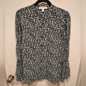 Michael Michael Kors Long Smocked Pirate Sleeve Button Down Ditsy Floral Top M